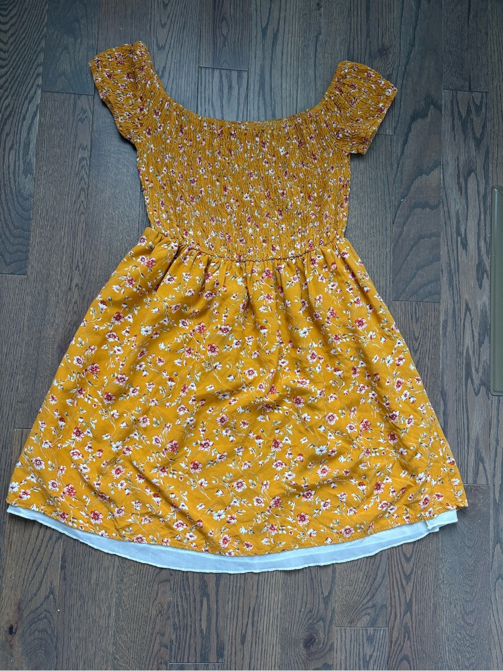 Girls' Mustard Floral Smocked Dress